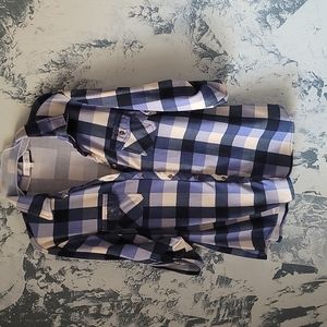 Eden & Olivia navy,Periwinkle, cream Checker Button Down long/3/4  Sleeve